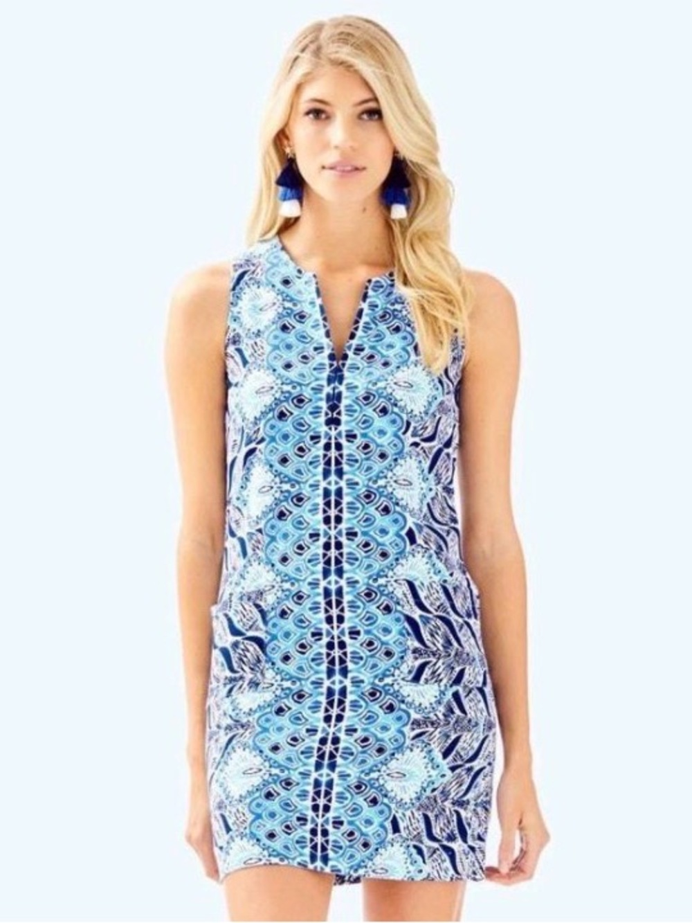 Lilly Pulitzer Kelby A Mermaids Tail Resort White Blue Stretch Shift Dress Sz 6